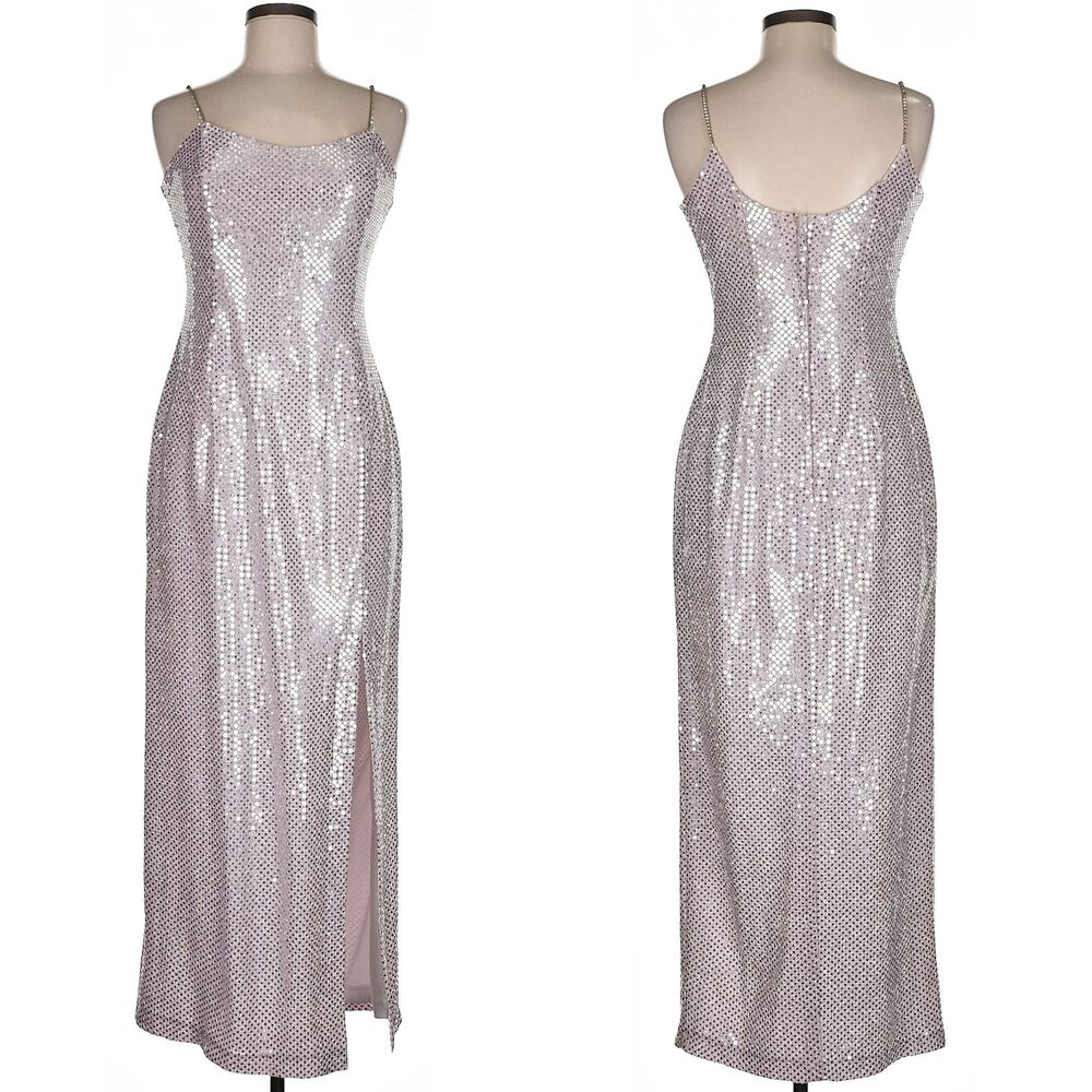 Vintage 90s Gunne Sax Prom Gown Sequin Glitter Pink Siren Rhinestone Size 7/8